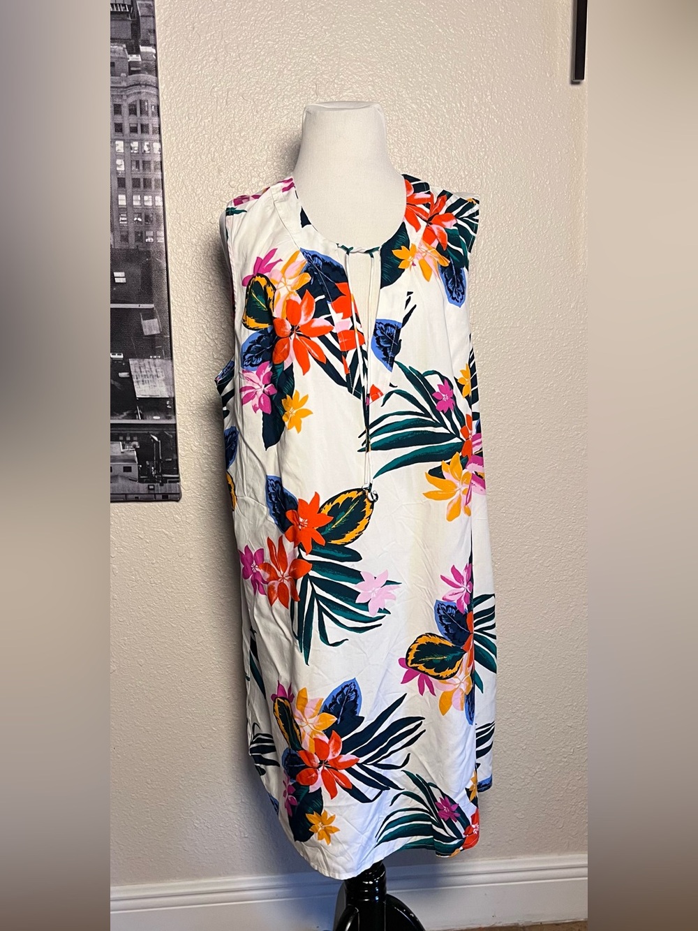 Old Navy White Floral Print Dress with Multicolor Blooms